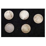Lot Of Five Coins. 1837, 1841, 1853, 1877, 1885 Se