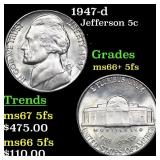 1947-d Jefferson Nickel 5c Grades GEM++ 5fs