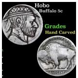 Hobo Buffalo Nickel 5c Grades Hand Carved