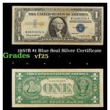 1957B $1 Blue Seal Silver Certificate Grades vf+