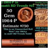 BU Shotgun Lincoln 1c roll, 1964-p 50 pcs Bank Wra