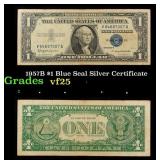 1957B $1 Blue Seal Silver Certificate Grades vf+