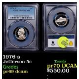 PCGS 1976-s Proof Jefferson Nickel 5c Graded pr69