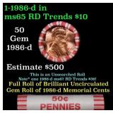 BU Shotgun Lincoln 1c roll, 1986-d 50 pcs N.F. Str