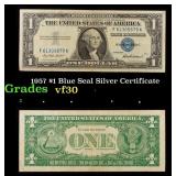 1957 $1 Blue Seal Silver Certificate Grades vf++