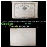Dec. 2, 1862 Confederate States $500 Civil War Loa