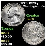 1776-1976-p Washington Quarter 25c Grades GEM++ Un