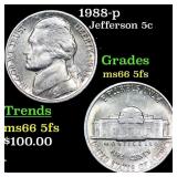 1988-p Jefferson Nickel 5c Grades GEM+ 5fs