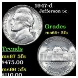 1947-d Jefferson Nickel 5c Grades GEM++ 5fs