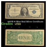 1957B $1 Blue Seal Silver Certificate Grades vf, v