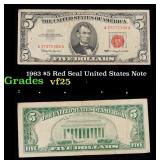 1963 $5 Red Seal United States Note Grades vf+