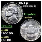 1974-p Jefferson Nickel 5c Grades GEM++ Unc