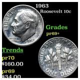 1963 Proof Roosevelt Dime 10c Grades GEM++ Proof