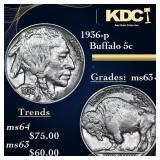 1936-p Buffalo Nickel 5c Grades Select+ Unc