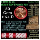 BU Shotgun Lincoln 1c roll, 1974-d 50 pcs Dunbar W