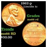1962-p Lincoln Cent 1c Grades GEM+ Unc RD