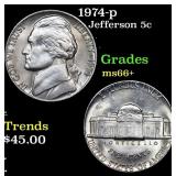 1974-p Jefferson Nickel 5c Grades GEM++ Unc