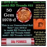 BU Shotgun Lincoln 1c roll, 1978-d 50 pcs Bank Wra