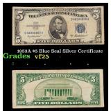 1953A $5 Blue Seal Silver Certificate Grades vf+