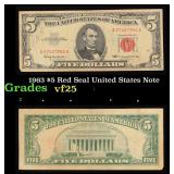 1963 $5 Red Seal United States Note Grades vf+
