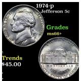 1974-p Jefferson Nickel 5c Grades GEM++ Unc