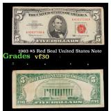 1963 $5 Red Seal United States Note Grades vf++