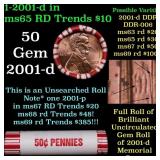 BU Shotgun Lincoln 1c roll, 2001-d-p 50 pcs Bank W