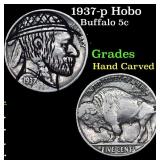 1937-p Hobo Buffalo Nickel 5c Grades Hand Carved