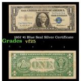 1957 $1 Blue Seal Silver Certificate Grades vf+