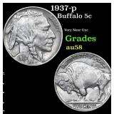 1937-p Buffalo Nickel 5c Grades Choice AU/BU Slide
