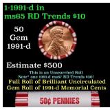 BU Shotgun Lincoln 1c roll, 1991-d 50 pcs Bank Wra