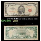 1963 $5 Red Seal United States Note Grades vf+