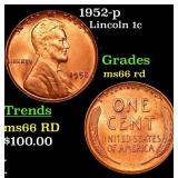 1952-p Lincoln Cent 1c Grades GEM+ Unc RD