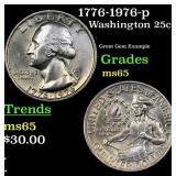 1776-1976-p Washington Quarter 25c Grades GEM Unc