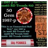 BU Shotgun Lincoln 1c roll, 1987-p 50 pcs Bank Wra