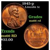1945-p Lincoln Cent 1c Grades GEM+ Unc RD