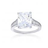 Decadence Sterling SIlver Rhodium Emerald Cut Ring
