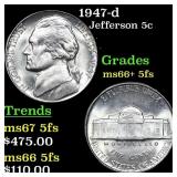 1947-d Jefferson Nickel 5c Grades GEM++ 5fs