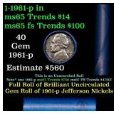 BU Shotgun Jefferson 5c roll, 1961-p 40 pcs Bell T