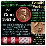 BU Shotgun Lincoln 1c roll, 1961-d 50 pcs Dunbar W