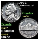 1964-d Jefferson Nickel 5c Grades GEM++ Unc