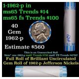 BU Shotgun Jefferson 5c roll, 1962-p 40 pcs Bell T