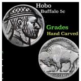 Hobo Buffalo Nickel 5c Grades Hand Carved