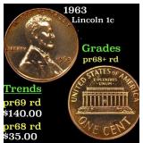 1963 Proof Lincoln Cent 1c Grades Gem++ Proof Red