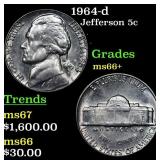 1964-d Jefferson Nickel 5c Grades GEM++ Unc