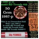 BU Shotgun Lincoln 1c roll, 1987-p 50 pcs Bank Wra