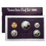 1986  United States Mint Proof Set 5 coins No Oute