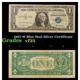 1957 $1 Blue Seal Silver Certificate Grades vf+