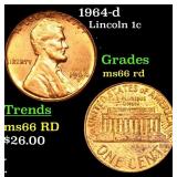 1964-d Lincoln Cent 1c Grades GEM+ Unc RD