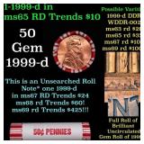 BU Shotgun Lincoln 1c roll, 1999-d 50 pcs Bank Wra